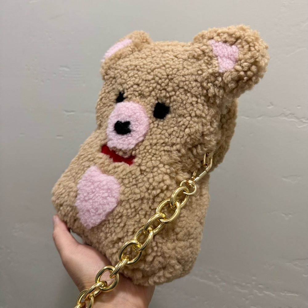 Colorblock Handmade Cute Real Shearling Teddy Bear Purse/Crossbody/Phone Pouch - Picture 9 of 16